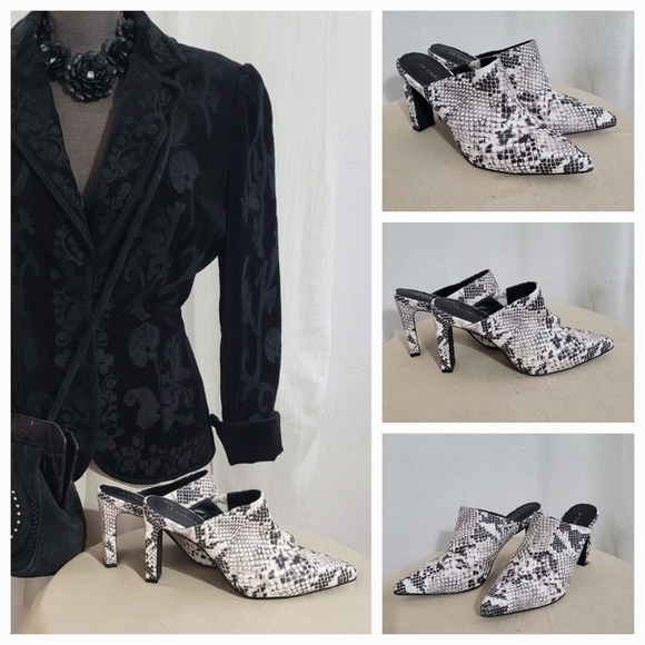 le chateau Shoes - Snake-Print Pointed Toe Mule Heels / 8